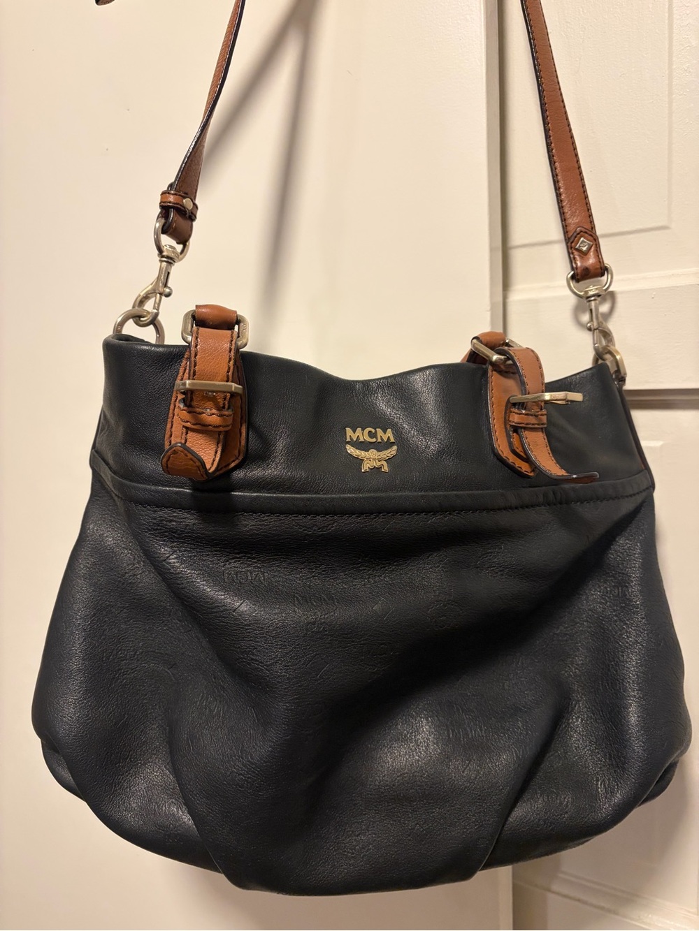 MCM Black Leather Tote with Brown Handles and Strap - Picture 4 of 17